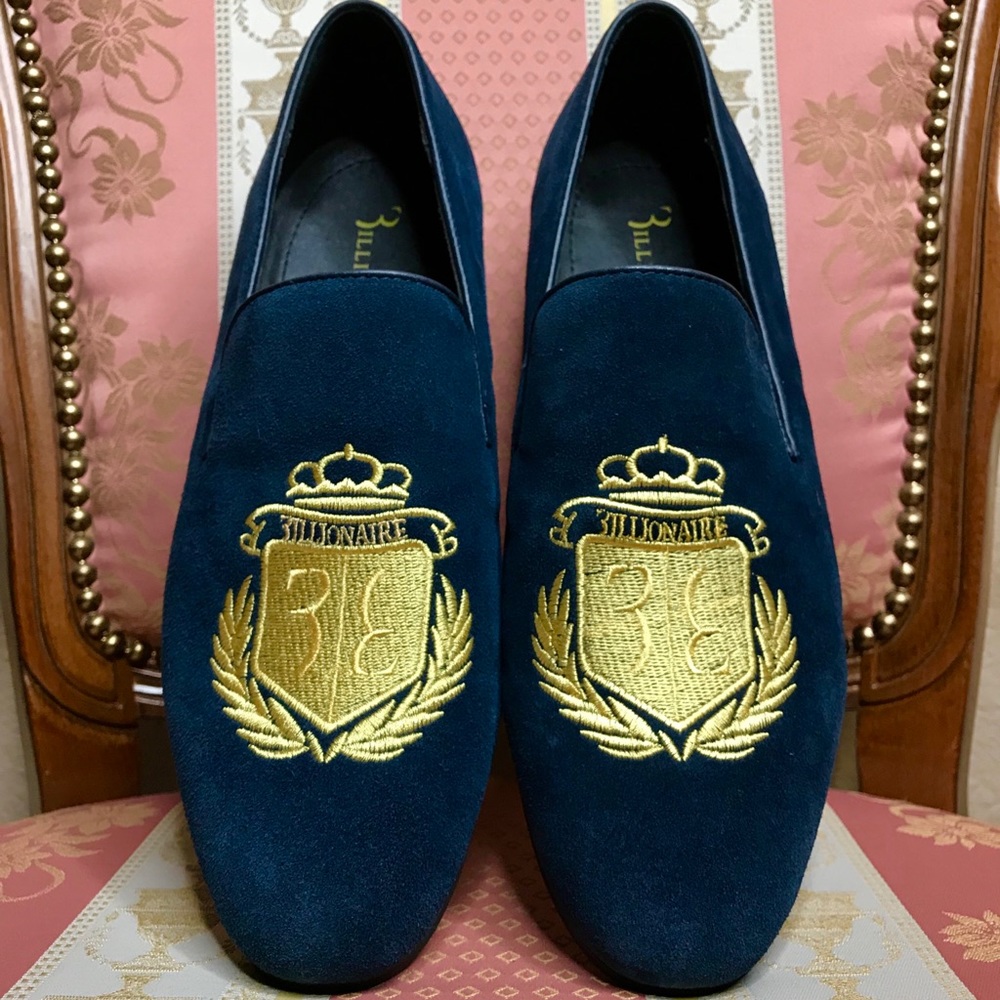 COPY - Billionaire Loafer Shoes Size 40/7 Blue Suede Gold